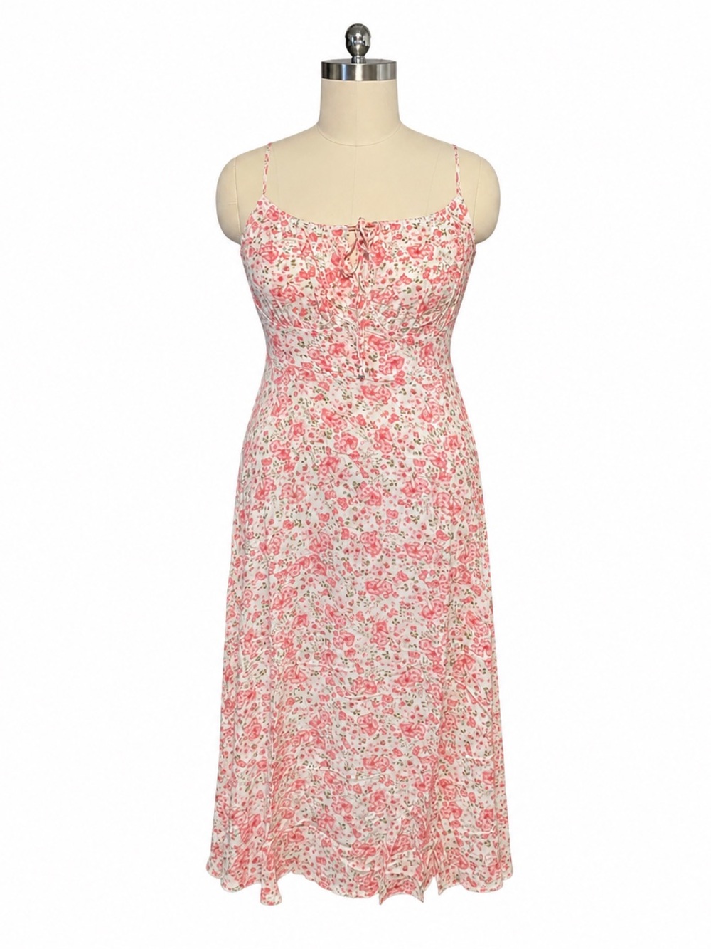 Zenobia Pink Floral Smocked Midi Dress Spaghetti Strap Cottagecore NWT